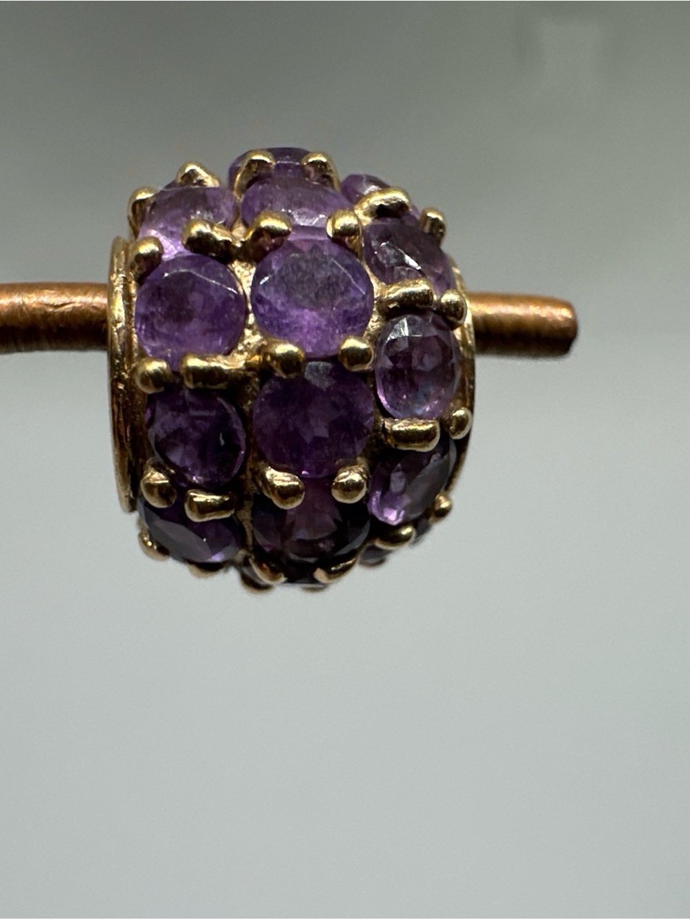 10k Yellow Gold Gemstone Bead Charm Pendant Purple Amethyst, February Birthstone - Picture 3 of 12